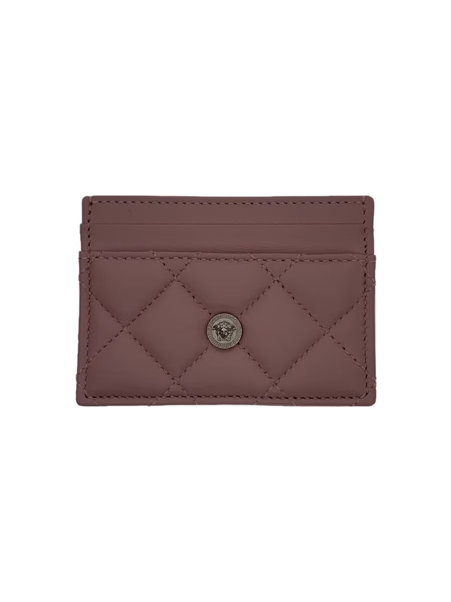 VERSACE Card Case Leather Pink Women's Quilted Medusa