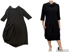 Rickie Freeman Teri Jon Black Cocktail Dress 12 Cowl Neck 3/4 Sleeve Shift Midi