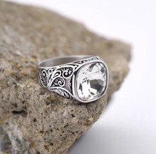 Men’s Ring Stainless Steel Silver Color White Gemstone Square Shape Stylist