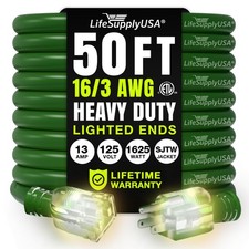 50ft Outdoor/Indoor Extension Cord 16/3 Gauge Heavy Duty 3 Prong SJTW, Waterp...