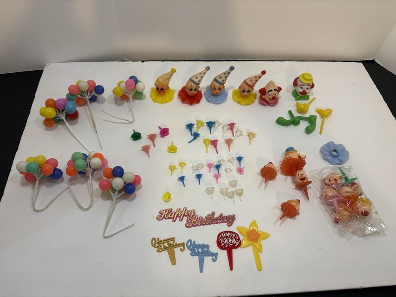 Vintage Wilton Clowns Balloons Birthday Cake Decorations And Candle Picks