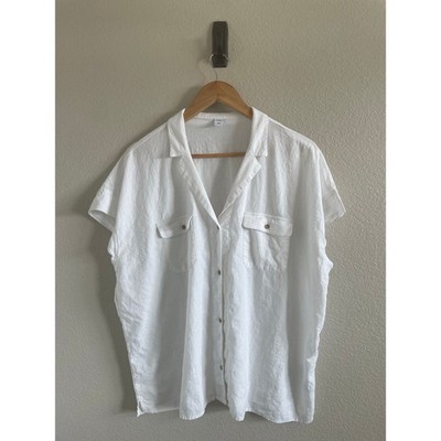 Old Navy Linen Blend Utility Short Sleeve Shirt White XL