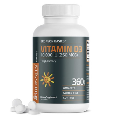 Vitamin D3 - 10,000 IU (250 mg) High Potency 300 Count [ GMO, GLUTEN, SOY FREE]