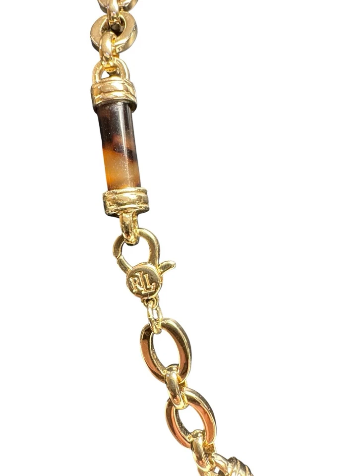 Ralph Lauren Tortuga Oro Barra Eslabón Collar RL Dije 14” Total Foto 3 de 3