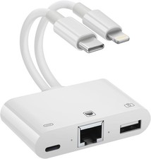 2-in-1 Lightning  USB-C to Ethernet Adapter - 100Mbps Network  Charge