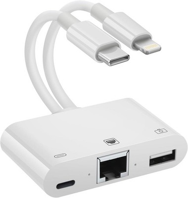 2-in-1 Lightning & USB-C to Ethernet Adapter - 100Mbps Network & Charge