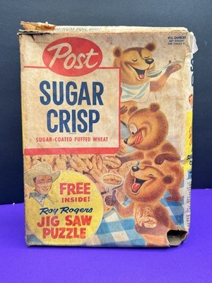 1950'S Sugar Crisp Cereal Box W/ ROY ROGERS Puzzle Offer Post Wax Wrap RARE