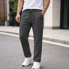 Mens Fleece Jogging Bottoms Plain Open Hem Joggers ZIP Pockets Pants Trouser