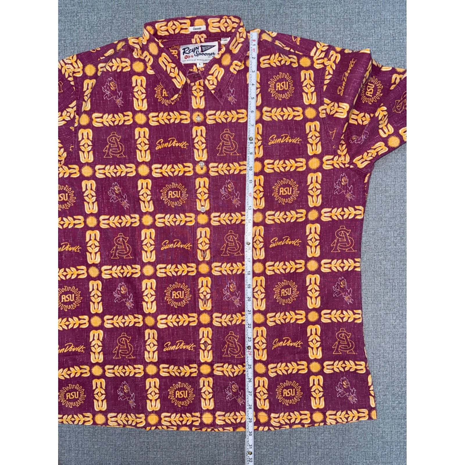 NWOT Reyn Spooner Large L Shirt ASU Sun Devils Logo Maroon Gold ...