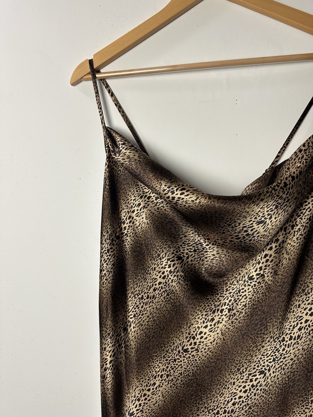 Vtg California Dynasty Maxi Slip Dress Leopard Satin Gown Straps Glam 90s Y2K XL