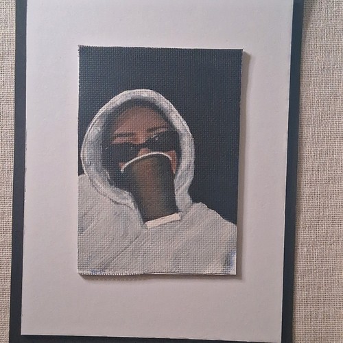 Aceo Hoodie And Coffee Woman Portrait Titled Rough Morning By Stacy Singleton