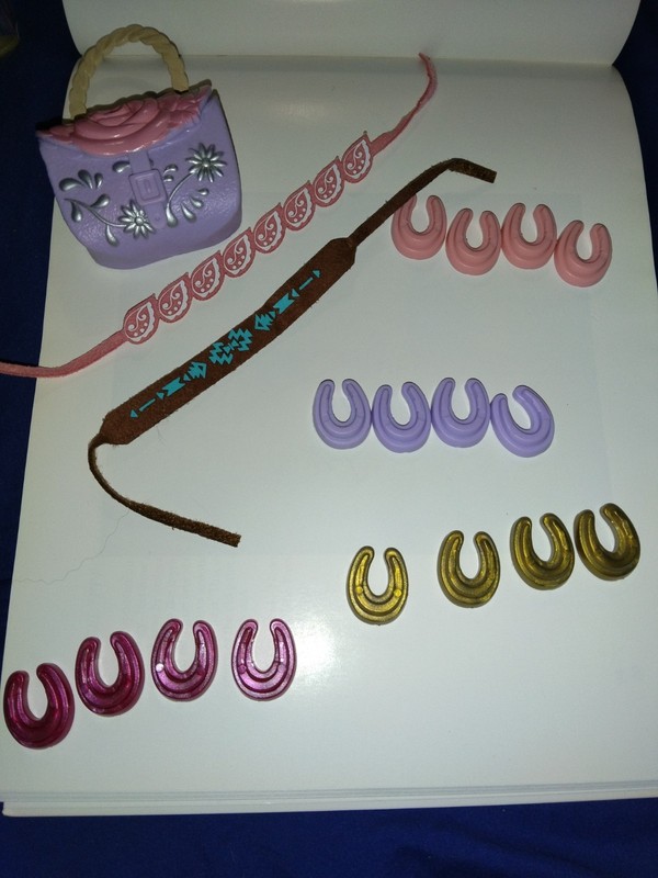 Horseshoes For Fashion Doll Displays Including Rose Embossed Purse