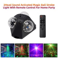 3Head Sound Activated Magic Ball Strobe Light W/ Remote Control For Home Party