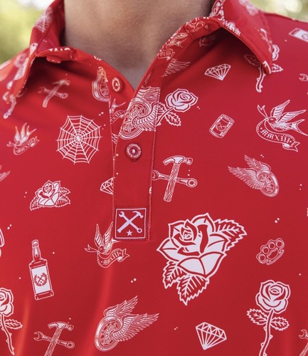 Dixxon “Party Boy” Polo Shirt Men’s Large Red All Over Print Sealed NIP Rare - Picture 7 of 7