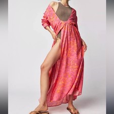 Jen's Pirate Booty Garden Party Row Maxi Wrap Dress Pink Orange Small