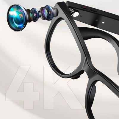 4K AI Smart Photochromic Camera Glasses Bluetooth Music Voice Assistant