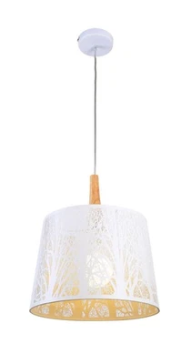 Licht-Erlebnisse Pendelleuchte Marie Metall Holz Rund Ø 35 cm Weiß Natur E27 - Bild 1 von 2