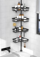 Corner Shower Caddy Tension Pole - Rod Organizer Floor to Ceiling 25-114.2 inch