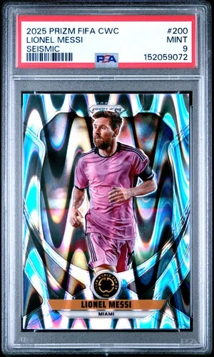 152059072 Lionel Messi 2025 Panini Prizm FIFA Club World Cup #200 Seismic PSA 9