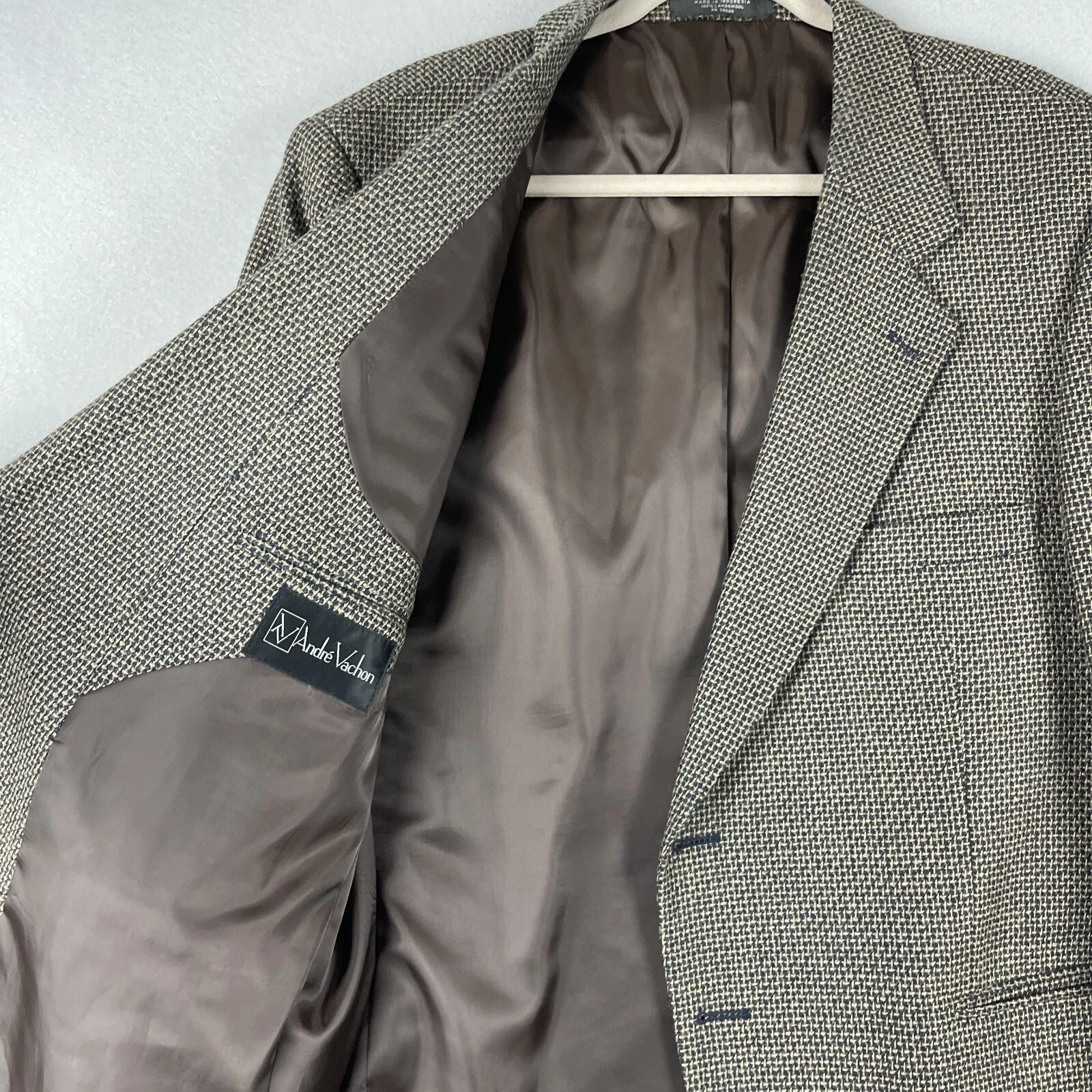 Andre Vachon Lambswool Blazer Sport Coat Mens 46S Brown 2 Button image 4