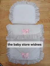Baby Pram Set In White Pink Bows 