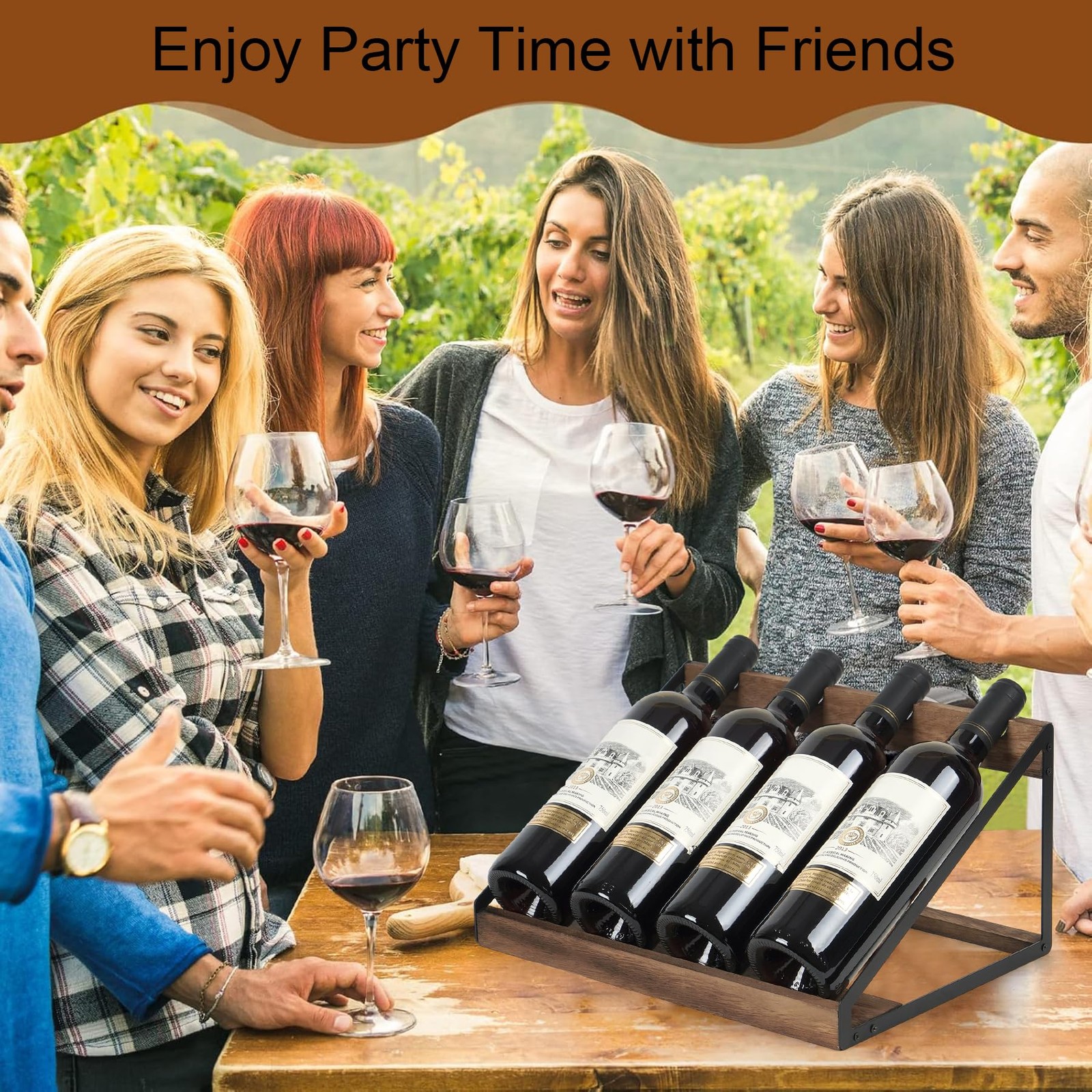 Wine Rack 4 Bottle Storage Countertop, Wooden Holder Shelf Organizer for Kitc...