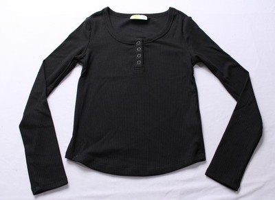 Epic Threads Girl's Ribbed Knit Long Sleeve Henley Tee EJ3 Black Small NWT