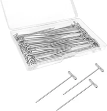 Quacc 50 PCS T-Pins for Wigs, 2 Inch Sharp Sturdy Steel Sewing Straight T Pins f