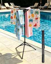 Metal Pool Towel Stand, Foldable Outdoor Towel & Swim Gear Storage Rack, Stable