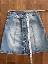 Calvin Klein Women's A-Line Blue Button Front Denim Mini Skirt Size 27 pockets