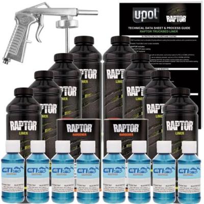 U-POL Raptor Blue Metallic Urethane Spray-On Truck Bed Liner W/Free Spray Gun 8L