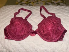 VTG Victoria s Secret Bra Size 36C Rose Pink Lace Silky Lined Gold Label 80 s