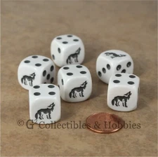 NEW Set of 6 Wolf Gray D6 RPG D&D Game Dice Six Sided Animal 16mm Koplow 
