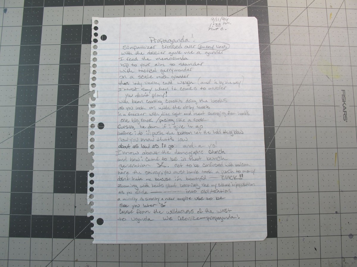 vtg rap hip hop Rhyme Syndicate handwritten original lyrics Nat