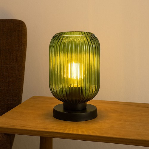 Lampada da Tavolo Lampada da Comodino Amber Verde Scrivania Vetro LED H 24 CM - Foto 4 di 35
