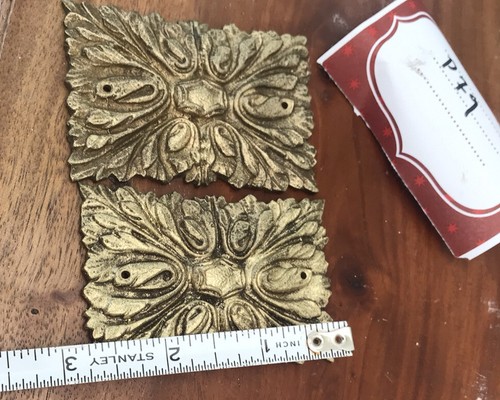 French Gild Antique Brass Furniture Pair 2 3/4”Applique Hardware Gold rectangle - Picture 3 of 14
