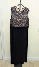 NW Nightway Women's Navy/Nude Velvet Maxi Evening Dress Gown Lace Sequin SZ 20W