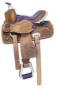 Youth Child Premium Leather Western Pony Miniature Horse Saddle Tack 10/" /& 12/"