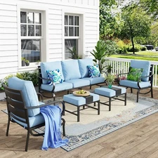 Patio Sofa Set Outdoor Furniture Set with 3-Seat Sofa, 2xSofa Chairs, 2xOttoman