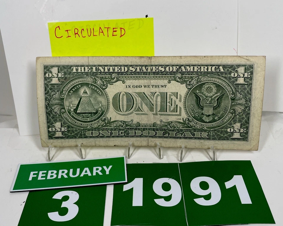 Birthday/Anniversary Dollar February 3 1991 . Fancy Serial Number Circulated - Image 3 of 4