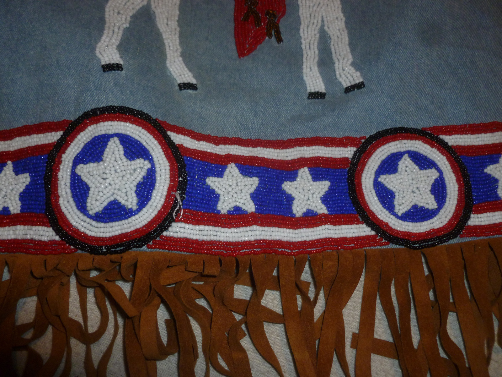 HAIRSTON ROBERSON ROPA GLASS BEADED WESTERN DENIM JACKET HORSE ARROWS FLAG STARS image 7
