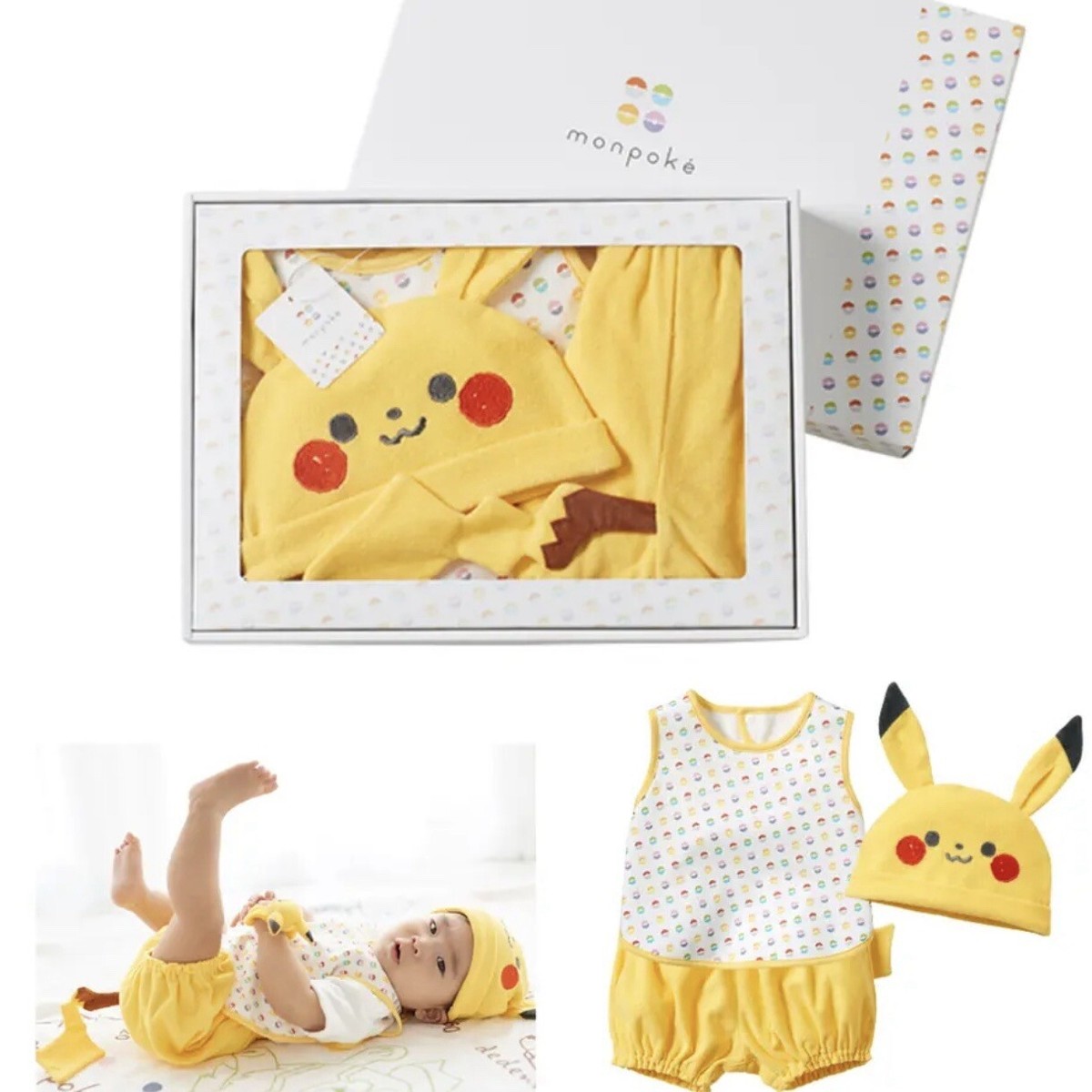 monpokeロンパース80 monpoke モンポケ 半袖ロンパース サロペット型 ピカチュウ