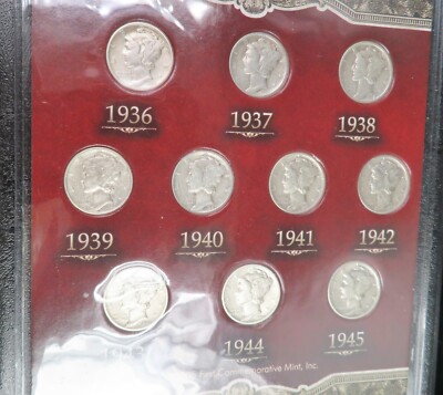 Last 10 Years Of Mercury Dimes 1936-1945 First Commemorative Mint