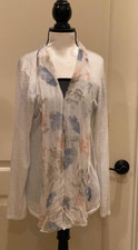 Elena Baldi Women's White Open Front cardigan w/attchd silk scard edging 1