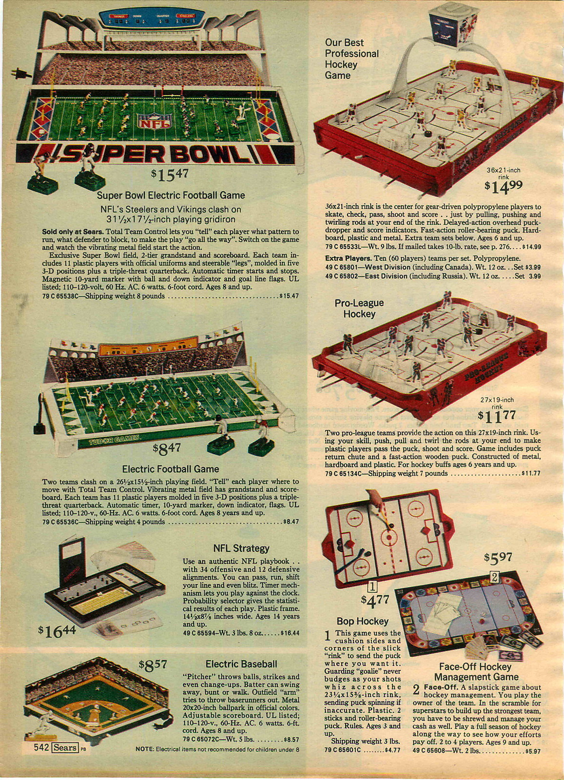 1976 ADVERT Super Bowl Toy Play Electric Football Game Hockey Baseball