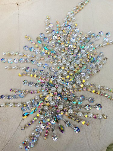 1X Beaded Applique Motif Sequin Faux Pearl Rhinestone Flower Wedding Bridal Trim - Photo 6/15