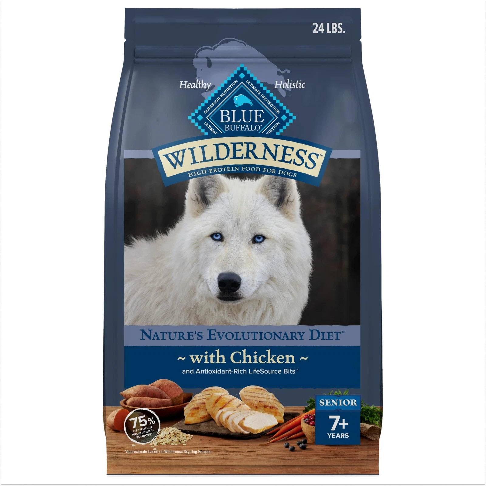 Blue Buffalo Wilderness Senior Dog Food 24lb High Protein Chicken Recipe