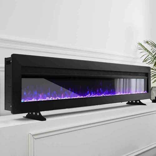 Electric 70" Wall Fireplace LED Inset Into Crystal Fire Freestand/Insert Mounted - Picture 8 of 30