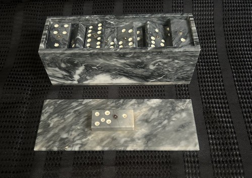 Handmade Carved Grey Marble Stone Domino Complete Set 28 Box. Nice! - Picture 2 of 4