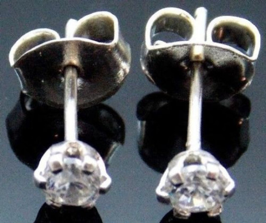 Stud Earrings .925 Sterling Silver CZ With Butterfly Backings-image
